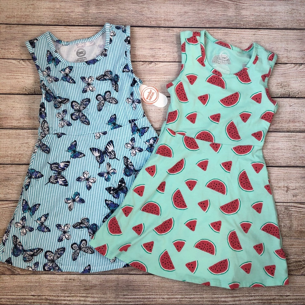 2 Girls Dresses Butterflies & Watermelon S (6/6x)